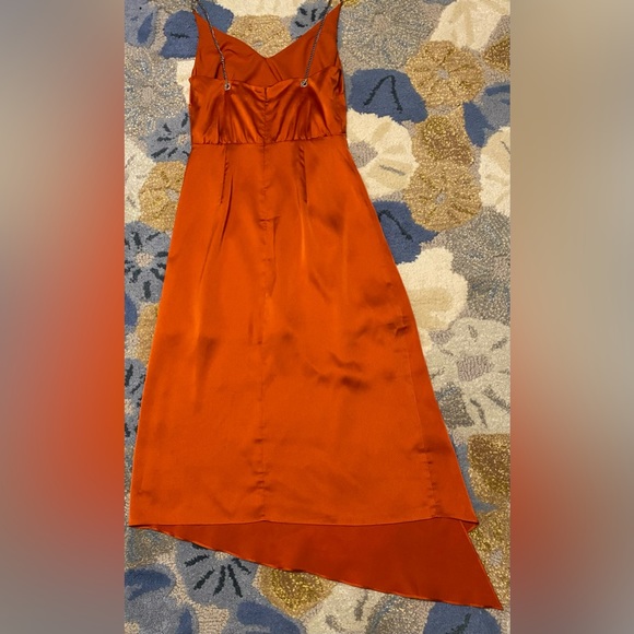 Ted Baker Burnt Orange Pin-Dot Rebba Midi Scarf Dress w Logo Chain Straps - Picture 7 of 11